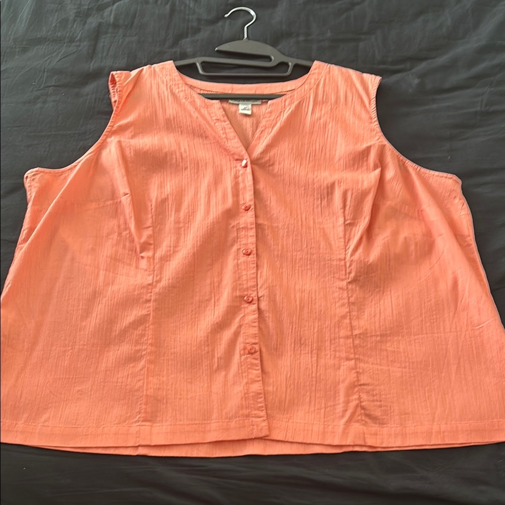 Talbots Woman Petites Sleeveless Coral Button-Up Top 3x